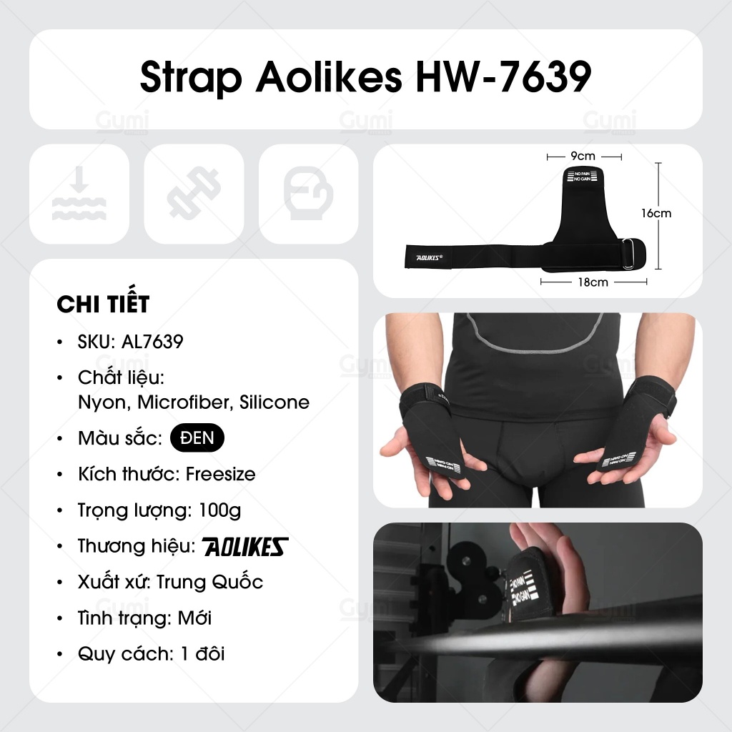 [1 Đôi] Găng Tay Tập Gym Lifting Aolikes HW-7639 - Strap Aolikes - AL7639