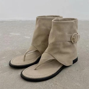 Dép Sandal Xỏ Ngón Cổ Cao Kiểu Mới Da Lộn Thời Trang Phù Hợp Phái Nữ