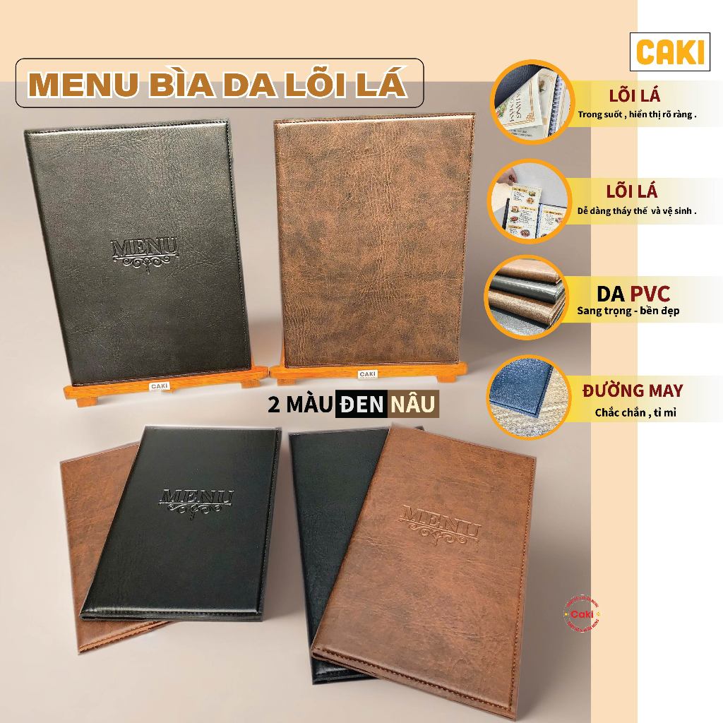Sổ Menu bìa da lõi lá, menu da lõi lá cao cấp, sổ menu nhiều kích thước ...