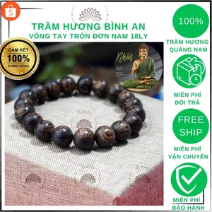 Vòng Tay Trầm Hương Tròn Đơn Sánh Chìm Nước 18mm- May mắn-Tài lộc-Trầm Hương Tự Nhiên - Trầm Hương Bình An.