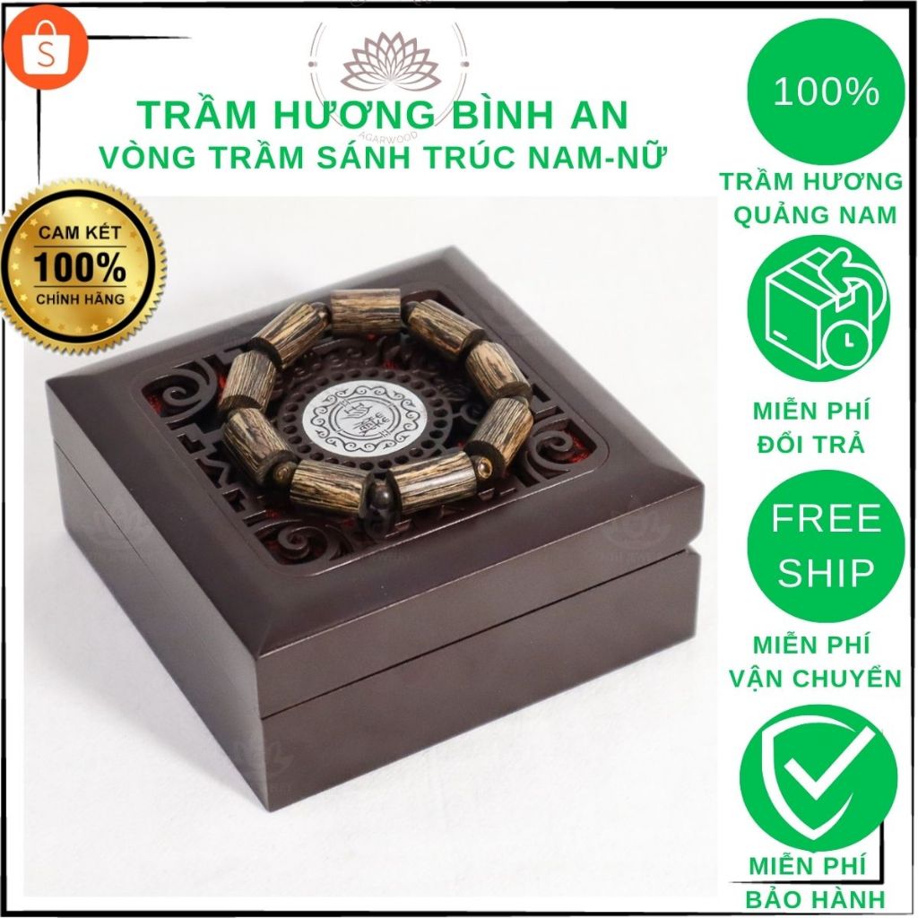 Vòng Tay Trầm Hương Trụ Trúc Sánh Chìm Cao Cấp Bình An [Tặng Hộp & Nụ] Vòng Đôi Gỗ Trầm Tự Nhiên Quảng Nam Cho Nam Nữ