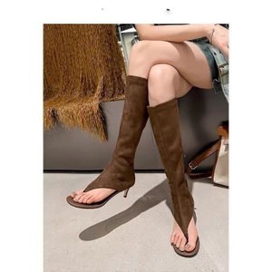 Giày Boots Nữ Dáng Sandal Xỏ Ngón Cao 5cm Chất Da Lộn Cá Tính Ulzzang