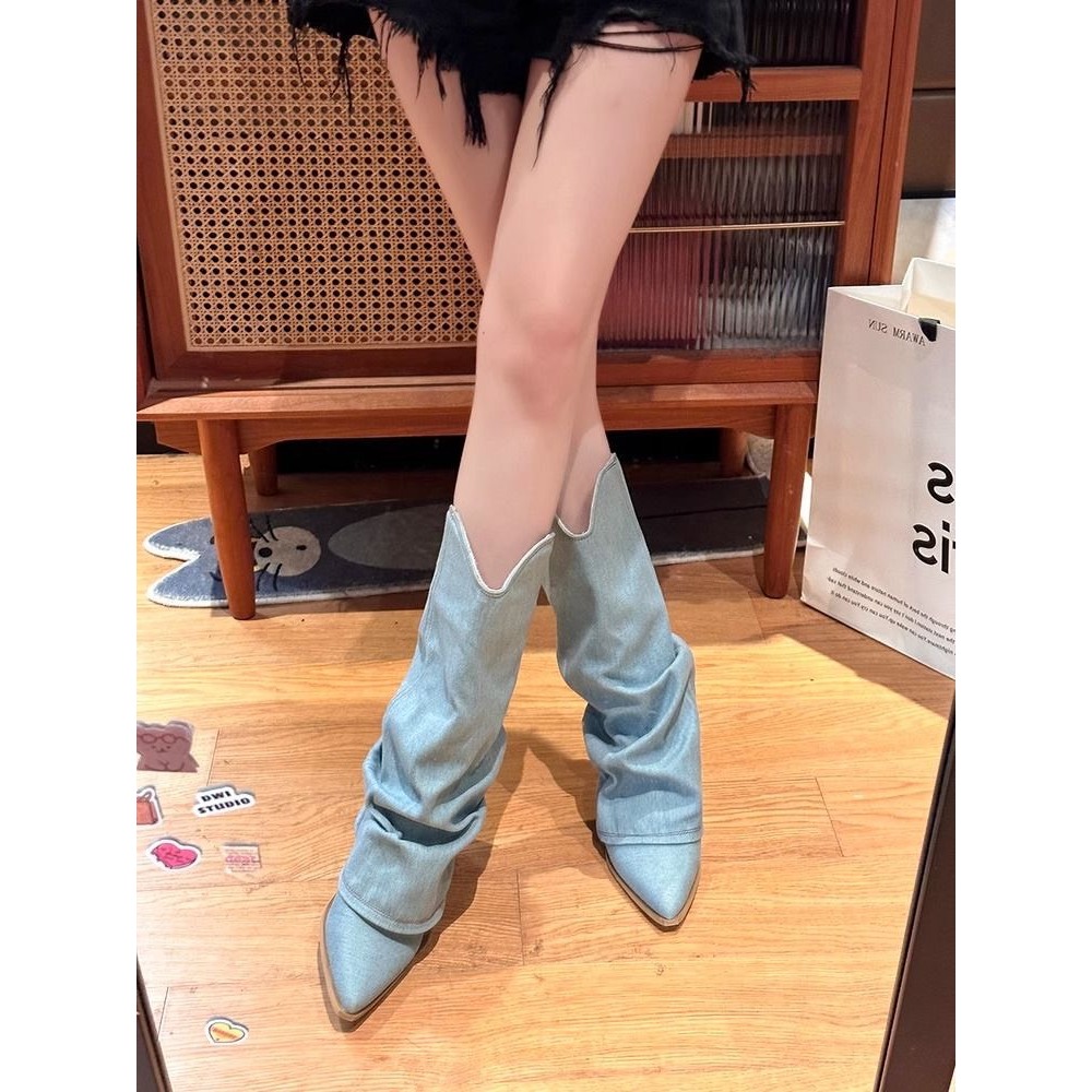 Giày Bốt Cao Bồi Da Bò Đẹp Mũi Nhọn Quấn Cổ Cao 28cm Mẫu Mới Ulzzang