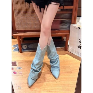 Giày Bốt Cao Bồi Da Bò Đẹp Mũi Nhọn Quấn Cổ Cao 28cm Mẫu Mới Ulzzang