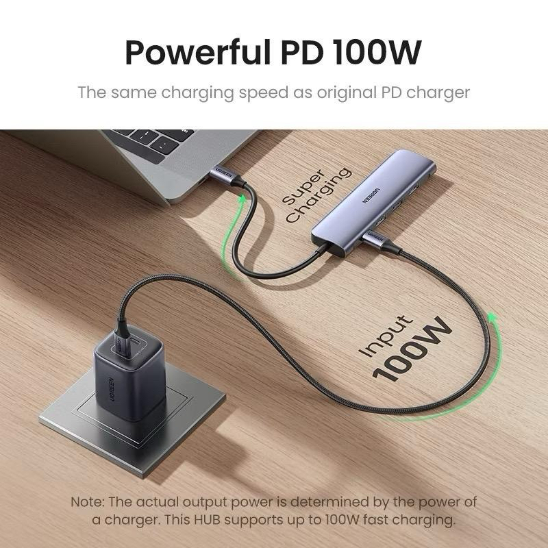 Hub chuyển đổi Type C Ug.reen 15495 5 in 1 | Vỏ nhôm cao cấp | HDMI 4K30Hz | USB 2.0 | USB 3.0 | Sạc PD 100W