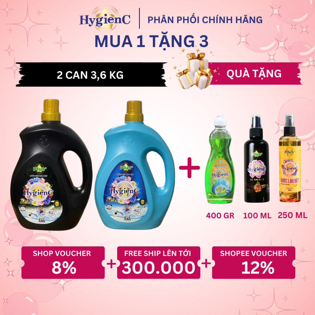 Ảnh ComBo 2 Can Nước Giặt Xả HygienC Plus 3,6Kg/ Can Hương Nước Hoa Làm Sạch Vết Bẩn 1