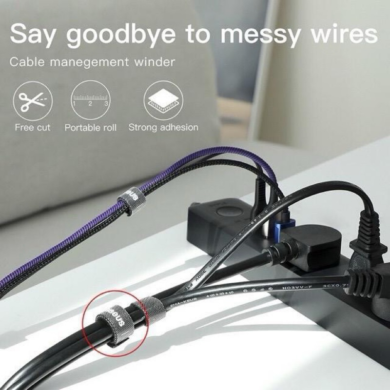 Dây Cuốn Cáp Sạc Ba.seus Velcro siêu dính cố định gọn tai nghe dây máy tính đồ điện tử dây điện