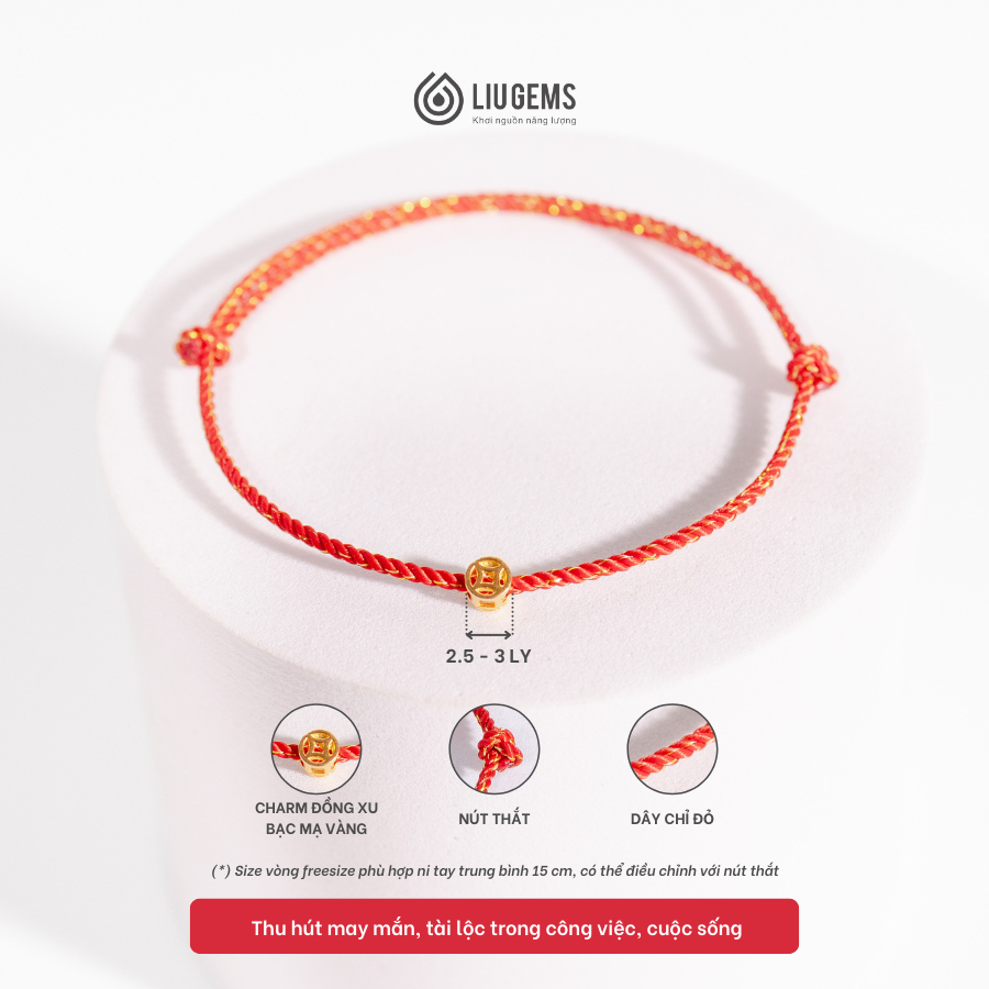 Vòng Tay Chỉ Đỏ Mix Đồng Xu Kim Tiền Mạ Vàng Liugems Thu Hút Vượng Khí Tích Cực CD04