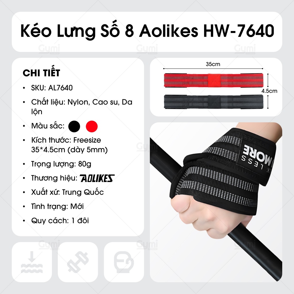 [1 Đôi] Đai Trợ Lực Hình Số 8 Aolikes HW-7640 - Dây Kéo Lưng Hỗ Trợ Nâng Tạ Chống Trượt Chính Hãng - AL7640