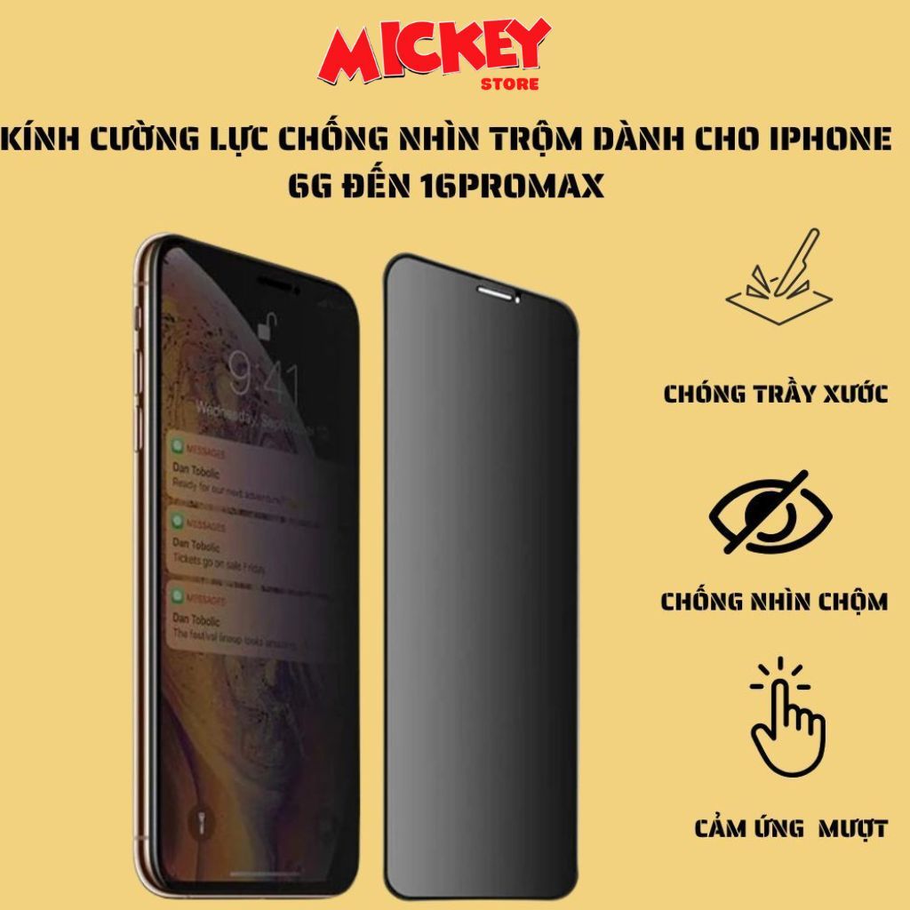 Kính cường lực chống nhìn trộm dành IPhone 11 12 13 14 15 16Promax pro plus x xr xsm 6,7,8/plus