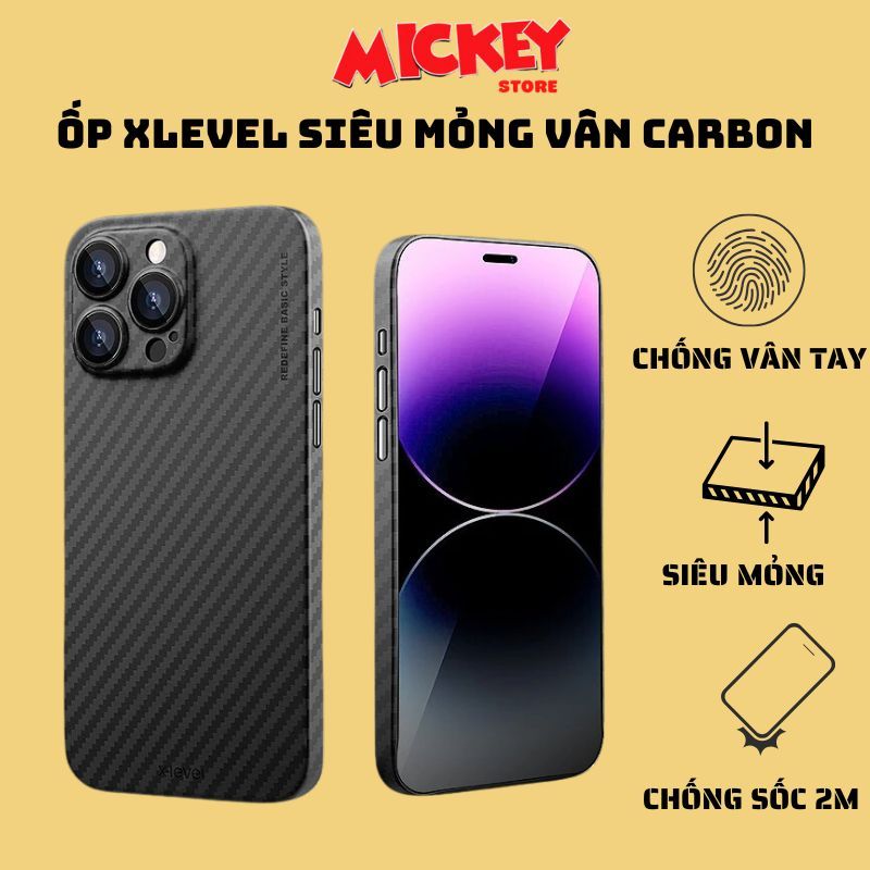 Ốp lưng cứng sợi carbon X - Level siêu mỏng cho IPhone 12promax 13promax 14promax 15promax 16promax