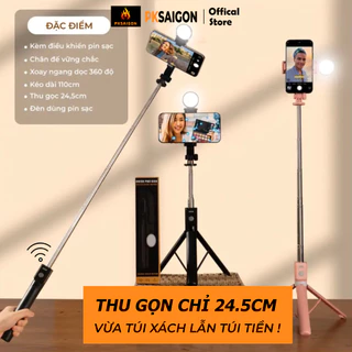 Gậy Chụp Ảnh 3 Chân PKSAIGON Thế Hệ Mới Selfie Chụp Hình Có Đèn Led Trợ Sáng Remote Bluetooth Từ Xa
