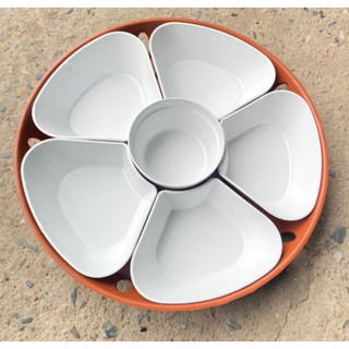 Bộ bát đĩa hình hoa mai 5 cánh nhựa phíp trắng bóng bao gồm 5 đĩa cánh hoa 1 bát, 1 khay (hàng tốt)