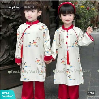 Áo dài cách tân cho bé trai bé gái hoạ tiết baby, áo dài tết 2026 đôi cho bé màu vàng, trắng