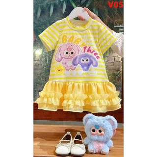 V06  Váy bé gái chất cotton mềm mại đuôi cá nhiều tầng, đầm bé gái hoạ tiết BABY THREE hot hit size 10-30kg