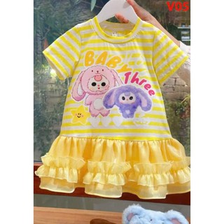 V06  Váy bé gái chất cotton mềm mại đuôi cá nhiều tầng, đầm bé gái hoạ tiết BABY THREE hot hit size 10-30kg