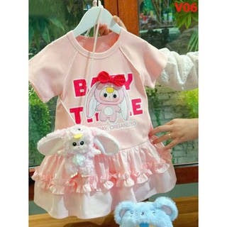 V06  Váy bé gái chất cotton mềm mại đuôi cá nhiều tầng, đầm bé gái hoạ tiết BABY THREE hot hit size 10-30kg