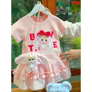 V06  Váy bé gái chất cotton mềm mại đuôi cá nhiều tầng, đầm bé gái hoạ tiết BABY THREE hot hit size 10-30kg