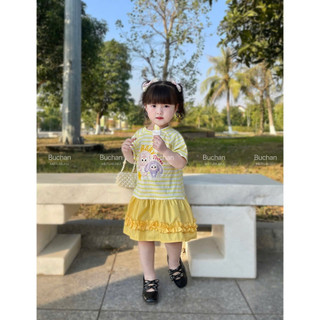 V06  Váy bé gái chất cotton mềm mại đuôi cá nhiều tầng, đầm bé gái hoạ tiết BABY THREE hot hit size 10-30kg
