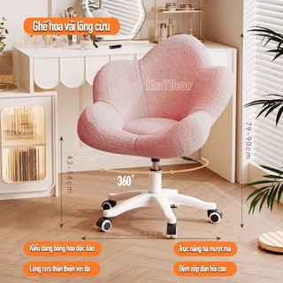 Ghế xoay 360 độ, ghế ngồi trang điểm, thư giãn bông hoa tặng kèm gối nơ( nâng được cao thấp) LOALOAHOME