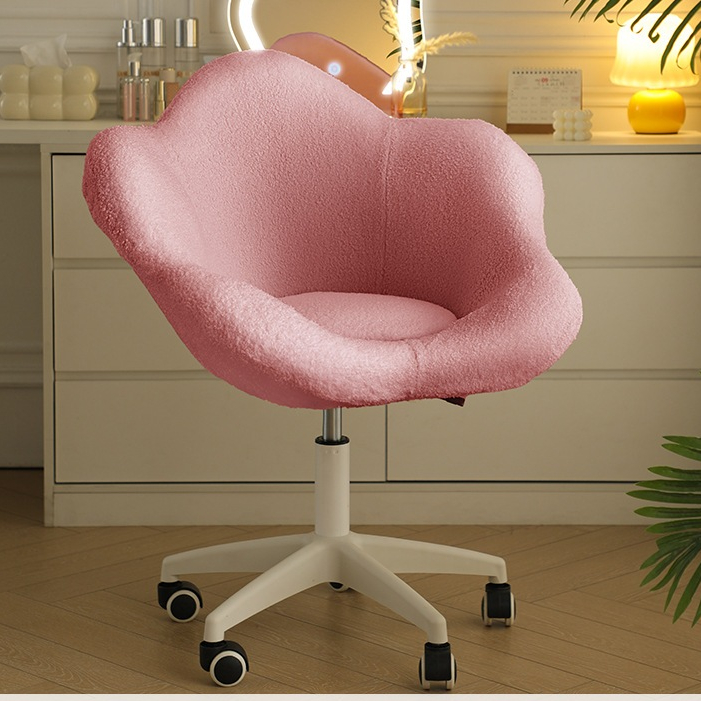 Ghế xoay, ghế trang điểm NHU Y DECOR ghế cánh hoa tựa lưng nhung cừu thoải mái cho phòng ngủ nữ, ghế làm móng tay