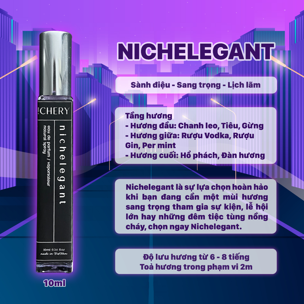 Nước hoa nam Nichery Nichelegant cao cấp chính hãng hương thơm sành điệu sang trọng dạng xịt 10ml