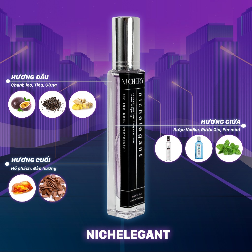 Nước hoa nam Nichery Nichelegant cao cấp chính hãng hương thơm sành điệu sang trọng dạng xịt 10ml