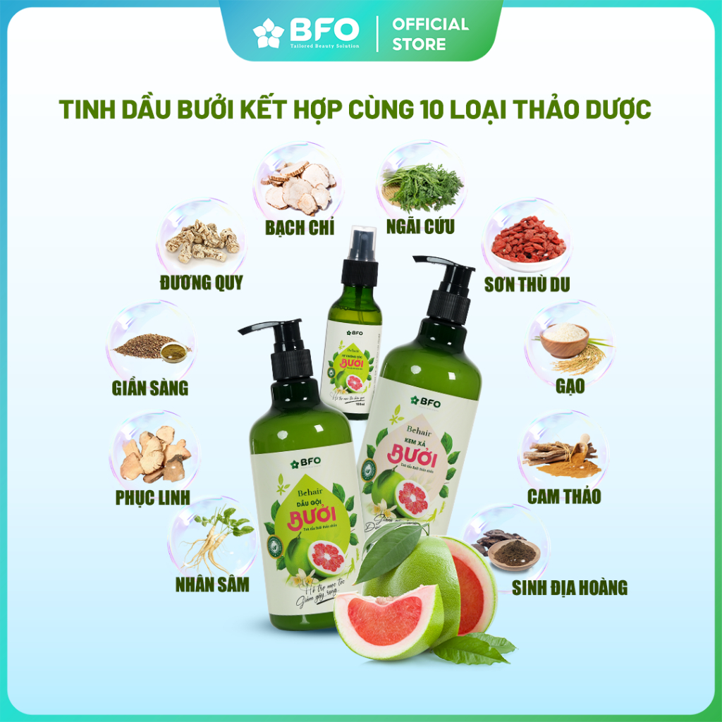 Ảnh Xịt Dưỡng Tóc Tinh Dầu Bưởi Mọc Tóc Phục Hồi Tóc BFO Behair 100ml Dưỡng Tóc Hỗ Trợ Mọc Tóc 2