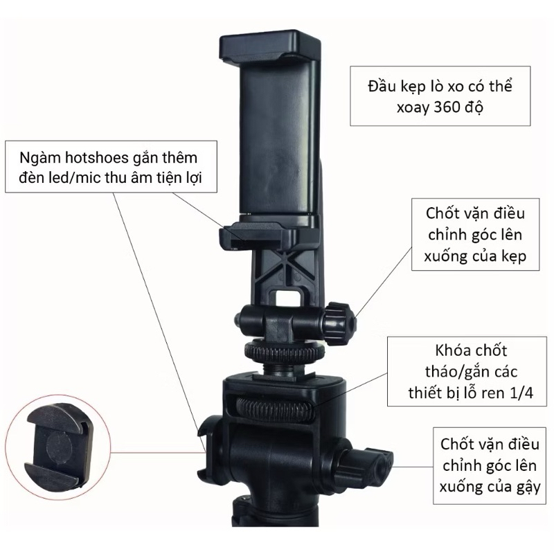 Gậy Chụp Ảnh Chân 91666 - Gậy Selfie Cầm Tay Tặng Kèm Remote - Chiều Dài Sử Dụng 43-160cm - Chính Hãng HD DESIGN