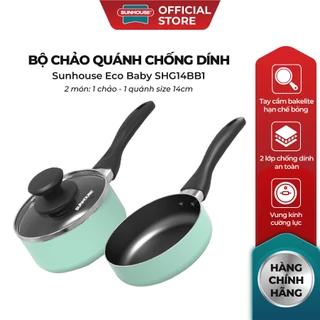 Bộ chảo quánh chống dính KHÔNG TỪ Sunhouse ECO Baby SHG14BB1 - Size 14cm - Chống dính WHITFORD 2 lớp an toàn