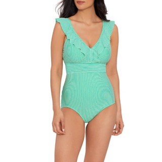 (Nhiều màu) Bộ đồ bơi nữ - bikini 1 mảnh kẻ sọc phối viền bèo nữ tính, có đệm ngực hàng VNXK cao cấp