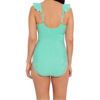 (Nhiều màu) Bộ đồ bơi nữ - bikini 1 mảnh kẻ sọc phối viền bèo nữ tính, có đệm ngực hàng VNXK cao cấp