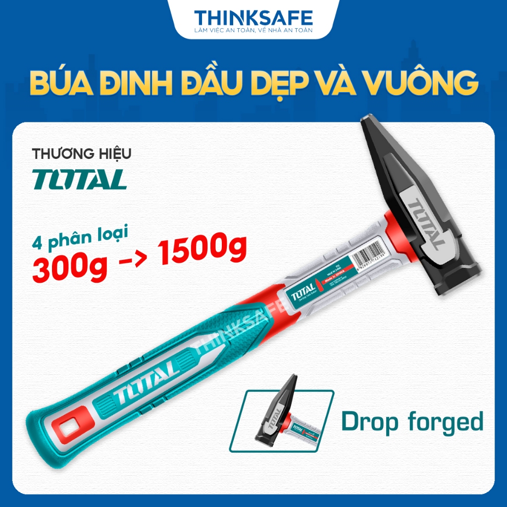 Búa đinh đầu dẹp và vuông Total 300 - 1500g, đầu búa rèn thả thép ...
