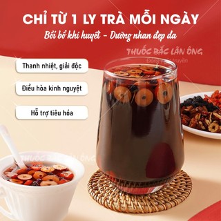 Trà bổ máu ích huyết mix sẵn, trà thảo mộc ngũ vị gồm: táo đỏ, dâu tằm, hắc kỳ tử, kỳ tử, đường phèn