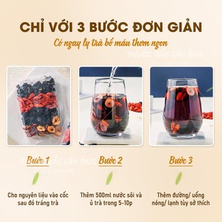 Trà bổ máu ích huyết mix sẵn, trà thảo mộc ngũ vị gồm: táo đỏ, dâu tằm, hắc kỳ tử, kỳ tử, đường phèn