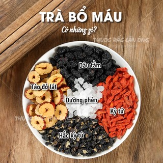 Trà bổ máu ích huyết mix sẵn, trà thảo mộc ngũ vị gồm: táo đỏ, dâu tằm, hắc kỳ tử, kỳ tử, đường phèn