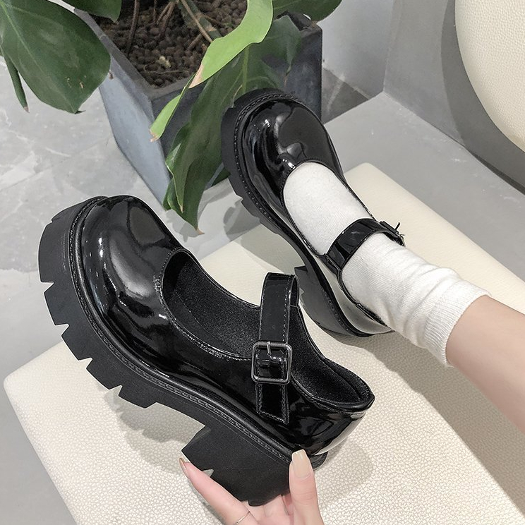 🔥Còn hàng🔥Giày búp bê nữ 5 phân Giày lolita đế cao 5cm Màu đen bóng và màu trắng mờ