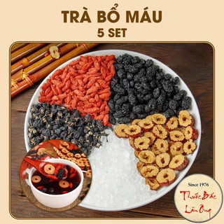 Trà bổ máu ích huyết mix sẵn, trà thảo mộc ngũ vị gồm: táo đỏ, dâu tằm, hắc kỳ tử, kỳ tử, đường phèn