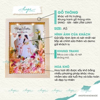 Set hộp quà khung ảnh hoa khô handmade tặng bạn cô dâu chú rể dịp đám cưới, mẫu hoa hồng nhẹ