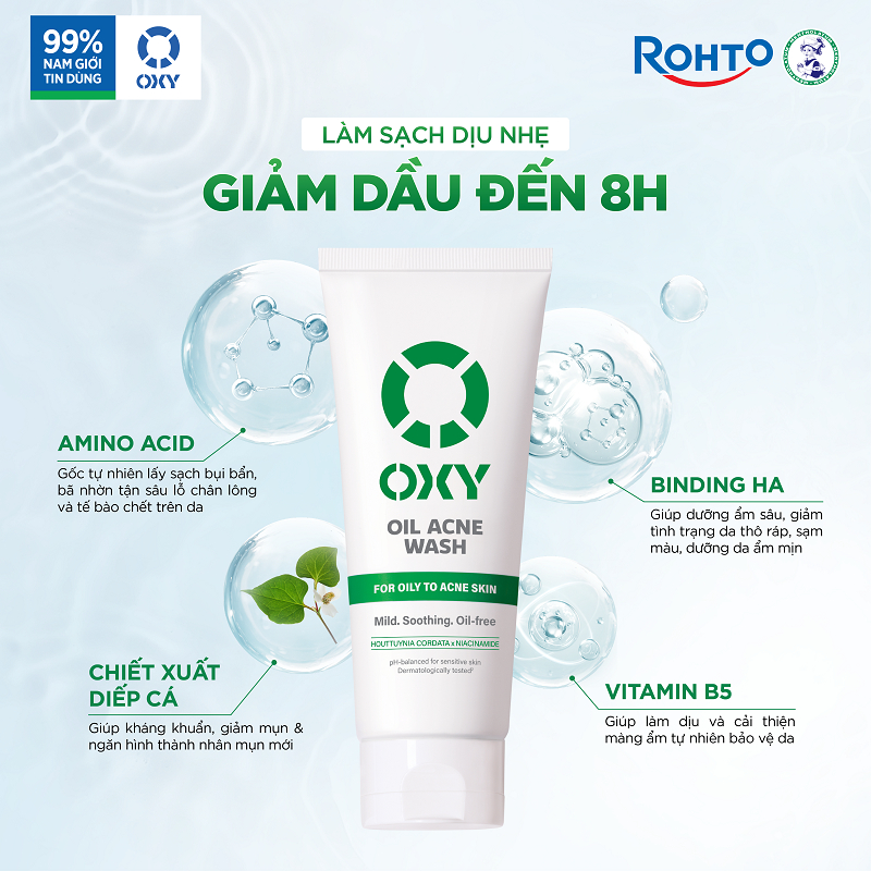 Ảnh Sữa rửa mặt cho nam Oxy sạch dịu nhẹ, kiềm dầu dạng kem Oxy Oil Acne Wash 100g 1