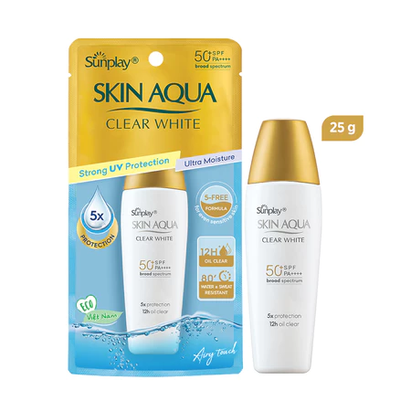 Kem chống nắng dưỡng trắng, kiểm dầu dùng mỗi ngày dạng sữa Sunplay Skin Aqua Clear White Eco Việt Nam SPF50, PA++++ 25g