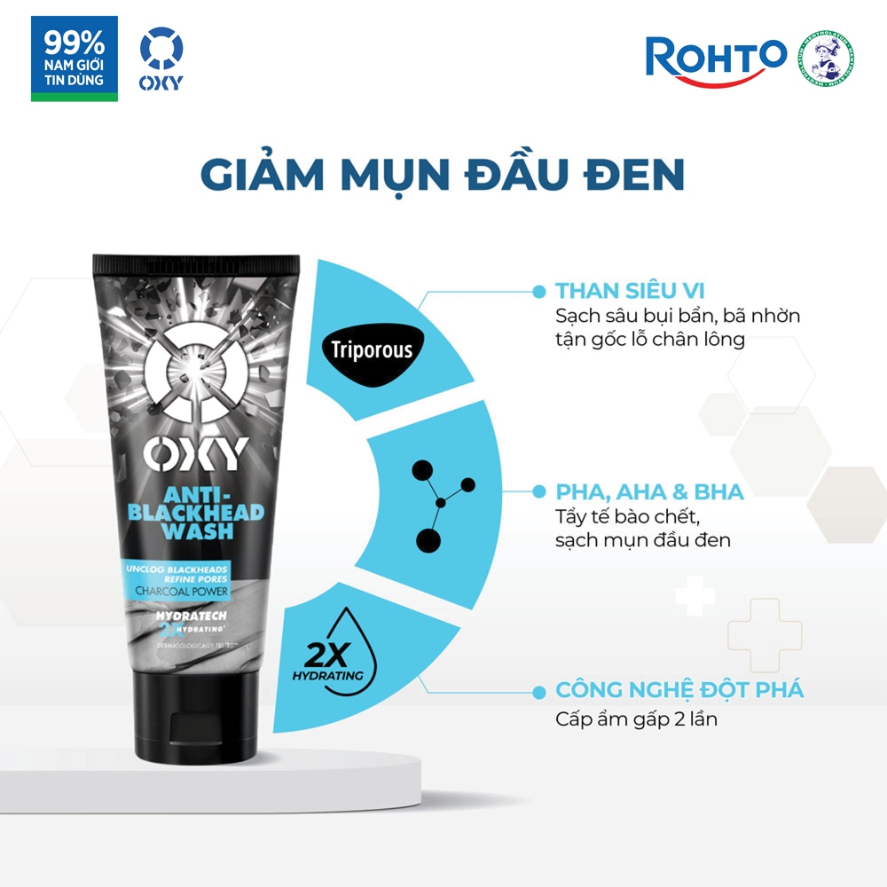 Ảnh Sữa rửa mặt cho nam Oxy sạch tế bào chết, giảm mụn đầu đen, dạng kem Oxy Anti-Blackhead Wash 100g 2