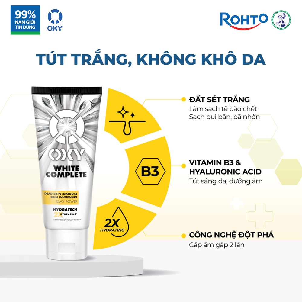 Ảnh Sữa rửa mặt cho nam Oxy dưỡng sáng da từ đất sét trắng, dạng kem Oxy White Complete 100g 1