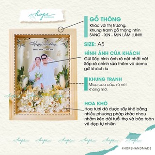 Set hộp quà khung ảnh hoa khô handmade tặng bạn cô dâu chú rể dịp đám cưới, mẫu trắng xanh