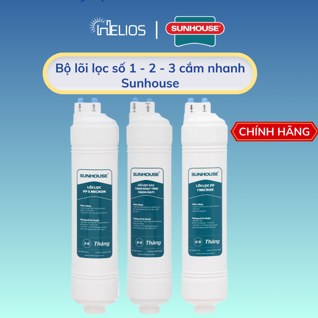 Ảnh Bộ lõi lọc thô 123 đúc nối nhanh chính hãng Sunhouse dùng cho máy lọc nước Sunhouse model Model SHA8818K, SHA8878KV,... 1