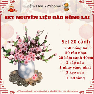 [TẶNG MÈO HOẶC ÔNG THẦN TÀI]Set Nguyên Liệu Làm Hoa Tết Đào,Mai, Quýt, Ly Kẽm Nhung Handmade Loại 1 Dày Mịn DIY Handmade