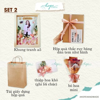 Set hộp quà khung ảnh hoa khô handmade kỷ niệm tốt nghiệp, khung tranh tặng bạn mẫu hoa hồng nhẹ