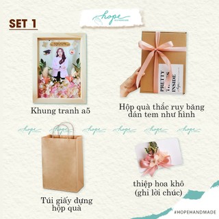 Set hộp quà khung ảnh hoa khô handmade kỷ niệm tốt nghiệp, khung tranh tặng bạn mẫu hoa hồng nhẹ