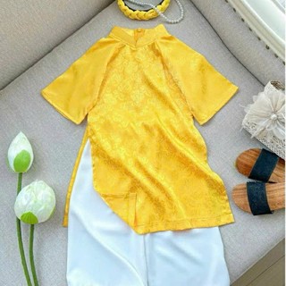 Áo Dài Tết Cổ Tầu Cho Bé Gái Chất Gấm + Quần Lụa, Áo Dài Cách Tân bé gái Mặc Tết 2025 Cho Bé Gái DA03 - BEEKIDS