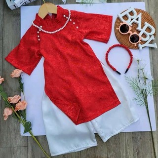 Áo Dài Tết Cổ Tầu Cho Bé Gái Chất Gấm + Quần Lụa, Áo Dài Cách Tân bé gái Mặc Tết 2025 Cho Bé Gái DA03 - BEEKIDS